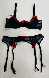 Agent Provocateur BH schwarz rot Größe 34B & Strumpfgürtel Größe M - SIEHE DETAILS - Bild 1 von 12