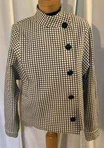 CAbi Black White Windowpane Jacket Womans Sz M Blazer Button Closure Stretch - Picture 1 of 8