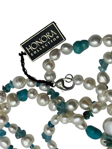 Collar HONORA Perla de Agua Dulce Turquesa Topacio Cuentas Chips NUEVO Plata de Ley - Imagen 1 de 13