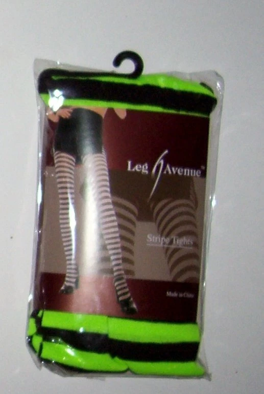 Stripe Tights Bright Green Black LEG AVENUE OSFM Costume Halloween Stockings - Image 1 of 1