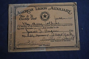 1932 American Legion Auxiliary Membership Card - NY - Picture 1 of 2