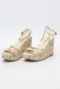 Miu Miu Vintage Women's Beige Floral Platform Sandals Size 37,5 Made in Italy - Picture 1 of 11