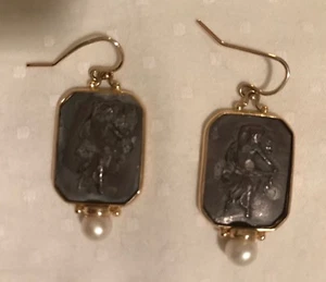 Vintage 14 KT, Sterling, & Pearl Hook Earrings Signed by MAZ - Picture 1 of 2
