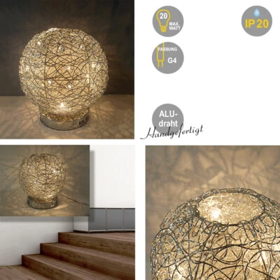 Moderne Halogen Tischleuchte Alissa Alu-Drahtgeflecht Kugelleuchten Tischlampe - Bild 1 von 2