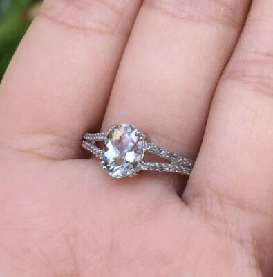 10k Gold Checkerboard Natural Aquamarine Diamond Split Shank Engagement Ring  - Image 1 of 4