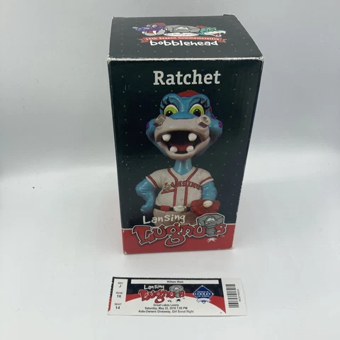 Lansing Lugnuts Ratchet Mascot Bobblehead SGA 2010 with Rare Game Ticket! *READ* Cover