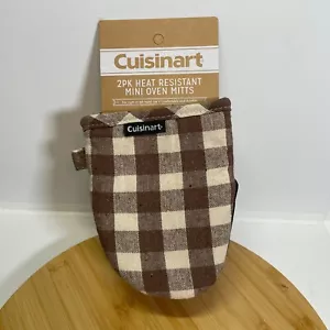 Cuisinart Brown White Gingham Silicone Non Slip Heat Resistant Mini Oven Mitts - Picture 1 of 5