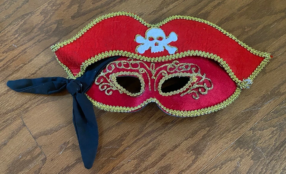 Pirate Masquerade Costume Mask Cosplay Red Black Gold Eye Mask Adult - Image 1 of 2