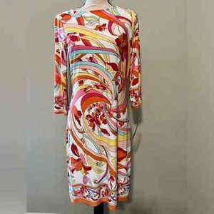 London Times size 8 shift dress floral psychedelic 70’s pattern 3/4 sleeves new - Picture 1 of 9