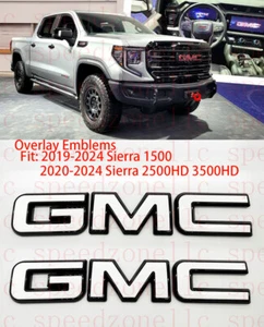 Front Rear White Black Emblem Overlay 2019-2024 GMC Sierra 1500 2500HD 3500HD - Bild 1 von 10