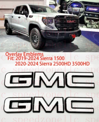 Front Rear White Black Emblem Overlay 2019-2024 GMC Sierra 1500 2500HD 3500HD - Image 1 of 4