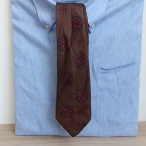 Foulard Tie Mens Brown Coffee Floral Medallion Woven Silk Statement Retro ITALY - Picture 1 of 7