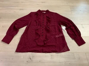 Kensie Damen Crinkle Schweizer Punkte Bluse durchsichtig Oberteil Rüschen vorne Größe Small - Bild 1 von 5