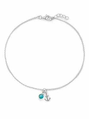 Anchor Anklet and Reconstituted Turquoise Bead Adjustable Sterling Silver - Image 1 of 2
