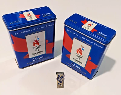 Authentic Olympic Games Collection 1996 Atlanta Pin and 2 Metal Bandaid Boxes - Image 1 of 4
