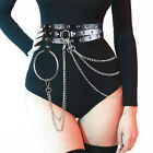 Punk Women Faux Leather Harness Garter Belt Strap Waistband Binding Chain Bla FT