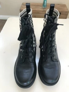 LifeStride sz. 7.5 black/leopard lugged lace-up side zip boots - NEW!! - Picture 1 of 14