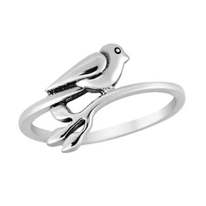 Anillo banda de plata esterlina Sweet Bird On a Leafy Branch-7 - Imagen 1 de 5