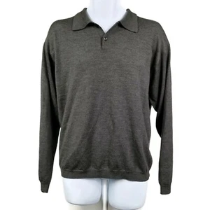 Consensus Gray Merino Wool Pullover Collared Button Front Sweater Mens L - Picture 1 of 8