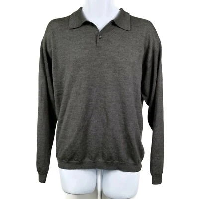 Consensus Gray Merino Wool Pullover Collared Button Front Sweater Mens L - Image 1 of 4