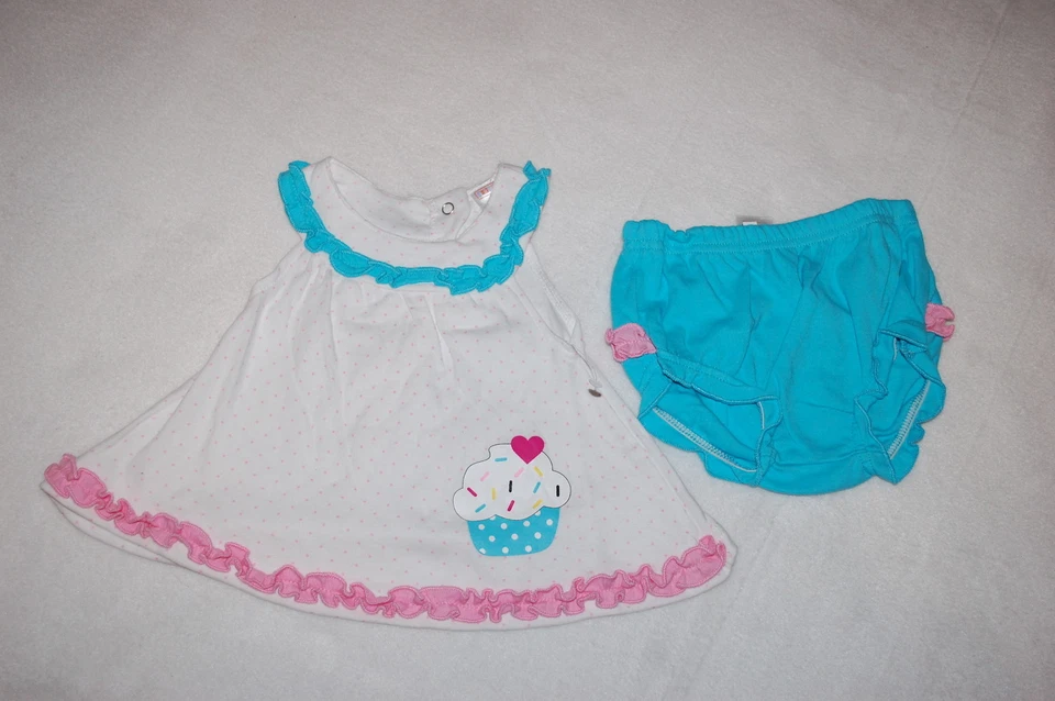 Bebé Niñas VESTIDO SIN MANGAS BLANCO Cuello Halter CUPCAKE Rosa Turquesa Florers 3-6 MO Foto 1 de 1