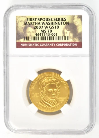 2007 W Martha Washington $10 Gold 1/2 Oz Coin NGC MS70 First Spouse Series Cover