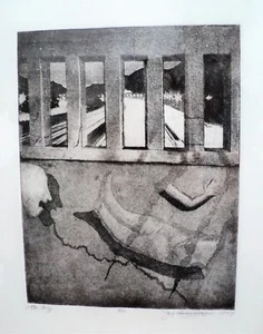 1977 Original Framed Etching "The Cry" Surrealism Mystery Artist Signed Numbered - Picture 1 of 7