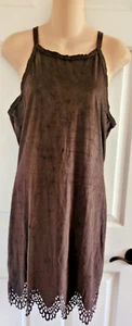 Poetry Junior Stretch Spaghetti Straps Brown Velveteen Mini Dress size L (Junior - Picture 1 of 4