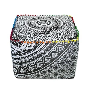 18" Inches Ombre Mandala Pouf Ottoman Foot Stool Floor Decorative Pouf Cover - Picture 1 of 3