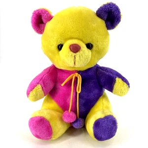 Vintage ACMI lila gelb rosa Stofftier Plüsch Teddybär 80er 90er Colorblock selten - Bild 1 von 10