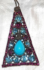 Alice Caviness Halskette mit Anhänger großes Dreieck lila und blau Strass - Bild 1 von 6