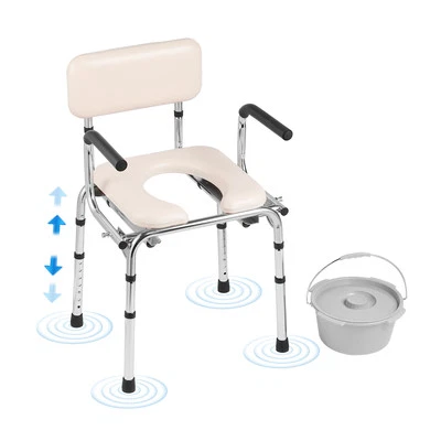 Bedside Commode Chair Padded Seat Drop Arm Adjustable Height Raised Toilet Potty - Image 1 of 4