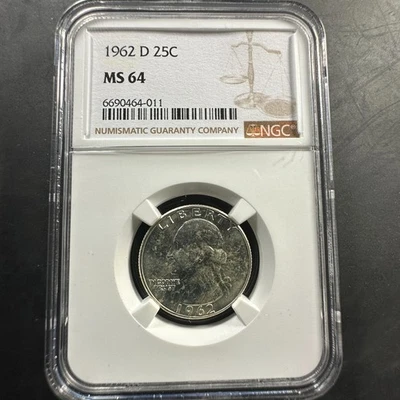 1962-D 25C SILVER Washington Quarter, NGC MS64 (85658) - Image 1 of 2