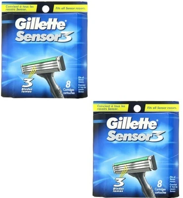 16 GILLETTE SENSOR 3 RAZOR BLADES REFILL CARTRIDGES - 2 PACKS TOTAL BRAND NEW! - Image 1 of 4