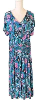 Vestido midi floral abstracto con botones cuello en V cinturón PELLINI BY VON BRAMLETT 13/14 DE COLECCIÓN Foto 1 de 4