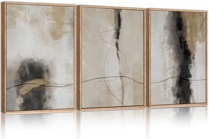 HPINUB Large Modern Abstract Framed Canvas Wall Art SetGeometric Line Black W... - Picture 1 of 6