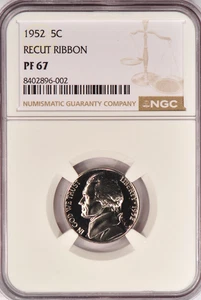 1952 RECUT RIBBON Jefferson Nickel Proof NGC PF 67 PR67 Variety Coin 5C - Picture 1 of 2