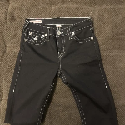 Pantalones de mezclilla True Religion para mujer Halle tiro medio súper ajustados negros entrepierna 27’  Foto 1 de 4