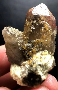29g 1PC Brand new Rare Black SMOKY QUARTZ Crystal Point&Garnet Spessartine W470 - Picture 1 of 8