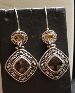 Ross Simons Brown Topaz-Citrine-hinge dangle sterling silver Artisan Earrings - Picture 1 of 12