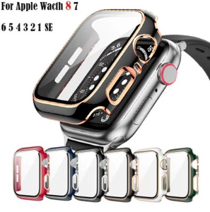 For Apple Watch Series 9 8 7 SE 6 5 4 Tempered Glass Screen Protector Case Cover - Picture 1 of 13