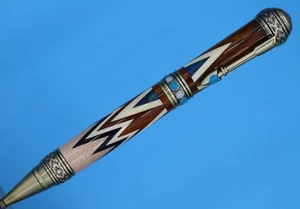Southwest Antique Brass and Turquoise Stone with Santa Fe wood Inlay Ballpoint - Picture 1 of 10