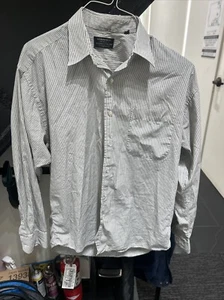 Gitman Bros. USA Men's Sz 15.5 34 Long Sleeve Brn Stripes on Ivory PTP: 23" - Picture 1 of 10