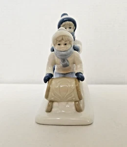 Vintage Porcelana De Cuernavaca Paul Sebastion Figurine Children on Sled 1992 - Picture 1 of 16