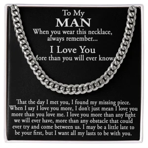 Sentimental Gift for My Man, Meaningful Boyfriend Cuban Link 18" Chain Necklace - Picture 1 of 12