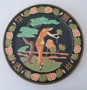Art Deco Asian Collector Aesthetic Plates Hand Painted 60s VTG Handmade Unique - Picture 1 of 14