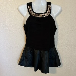 Blusa STOOSH Elegante Negra Con Cuentas Sin Mangas Ojo de Cerradura Espalda Talla Pequeña Elástica - Imagen 1 de 8