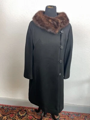 Vintage Forstmann by Penn Craft Women's Black Fur Collar Asymmetric Button Coat - Image 1 of 4