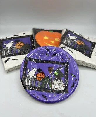 Vintage Gibson Halloween  Join The Party Ghost Witch Cat Pumpkin Napkins Plates - Image 1 of 4