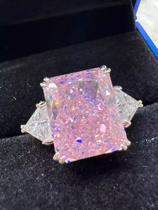 5 kt Radiant Cut Pink Lab Created Drei Stein Ring Verlobungsring 925 Silber - Bild 1 von 7